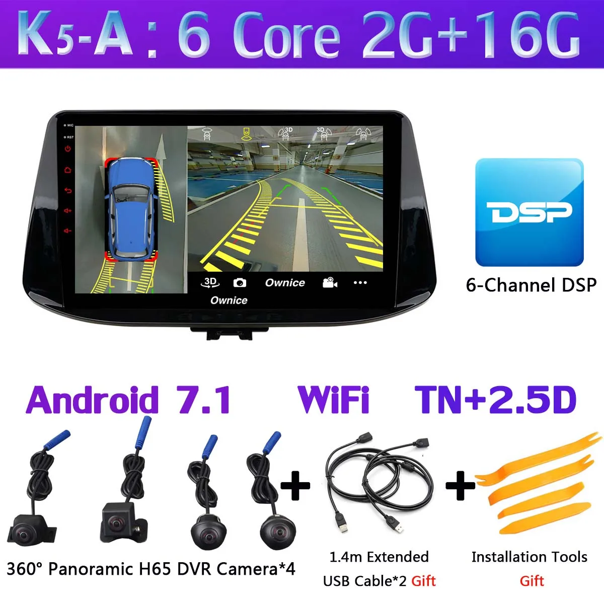 K5-A 360 ° камера 1Din Android 9,0 8 ядерный 4 гб озу+ 64 гб пзу gps радио CarPlay SPDIF DSP автомобильный плеер для hyundai i30 стерео - Цвет: K5-A