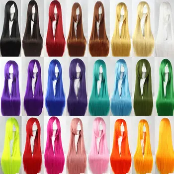 HSIU 100Cm Long Staight Cosplay Wig Heat Resistant Synthetic Hair Anime Party wigs 26 color Colourful 1