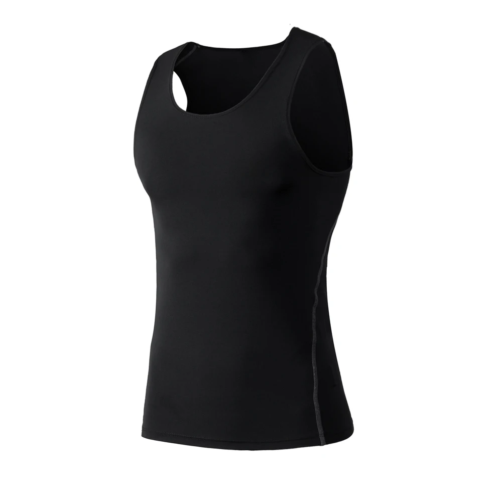 Fashion Fat Male Training Polyester 7 Colors Sport Fitness Gym Athletic Shirts Sleeveless Tops Sport Vest Comfortanble S-3XL - Color: Black