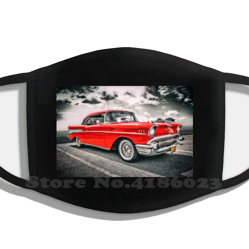 &quotClassic Chevy&quot Fashion Trendy Cotton Masks Classic Chevy Red Chevrolet 57 Car Antique Cars | Аксессуары для одежды