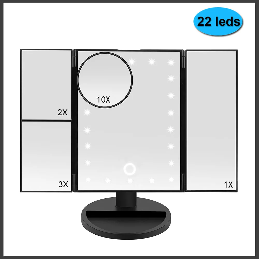 

22 Light Makeup Mirror Table Desktop Makeup LED Touch Screen 1X/2X/3X/10X Magnifying Mirrors Vanity 3 Folding Adjustable Mirror