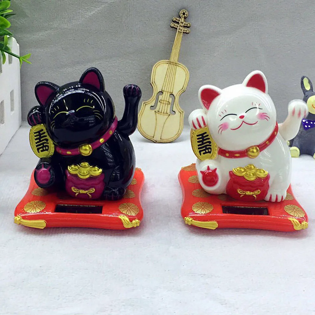 Maneki Neko Fortune Cat Lucky Cat Shiny Gold Battery Operated Also Solar Powered
