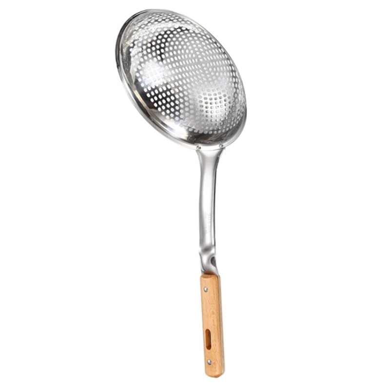 Wooden Handle Stainless Steel Colander Strainer Noodle Cooking Spatula