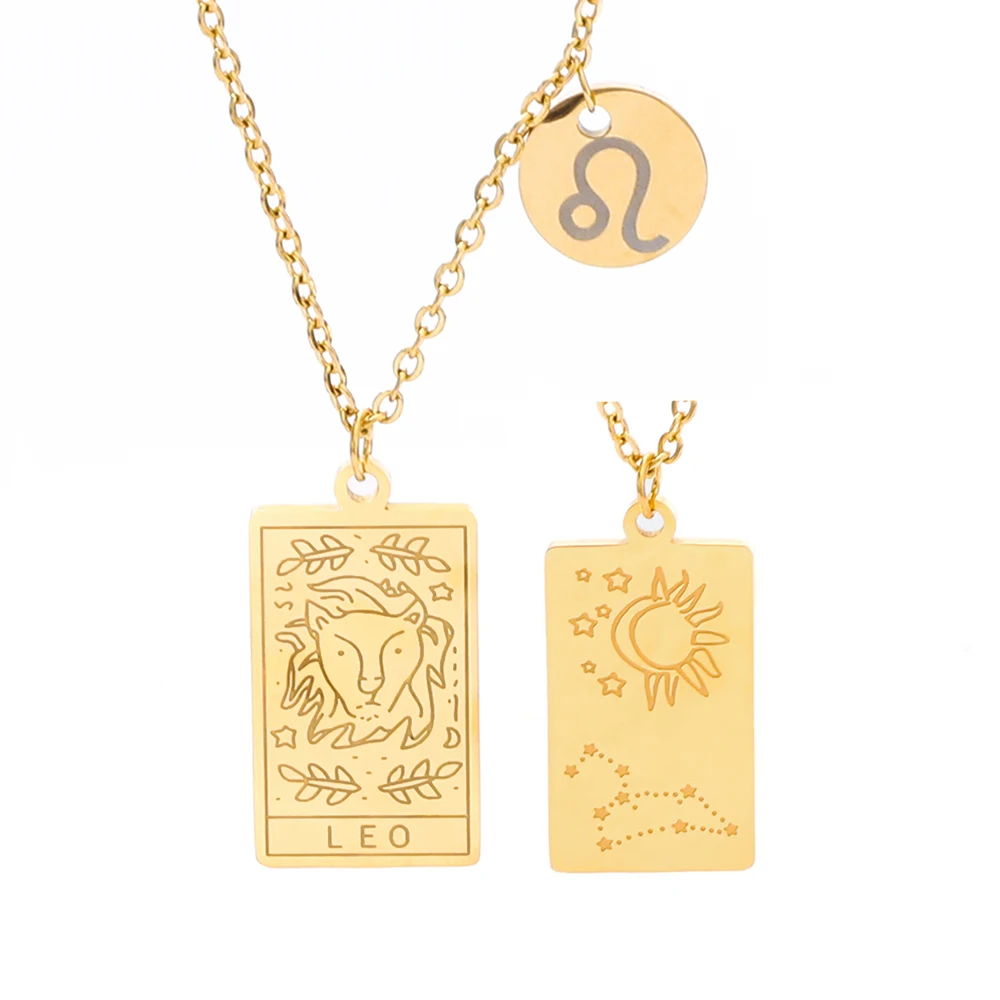 diamond pendant 2021 New Vintage 12 Constellations Tarot Necklace Gold Stainless Steel Square Zodiac Sign Pendant Necklace for Women Jewelry gold chain with pendant Necklaces & Pendants