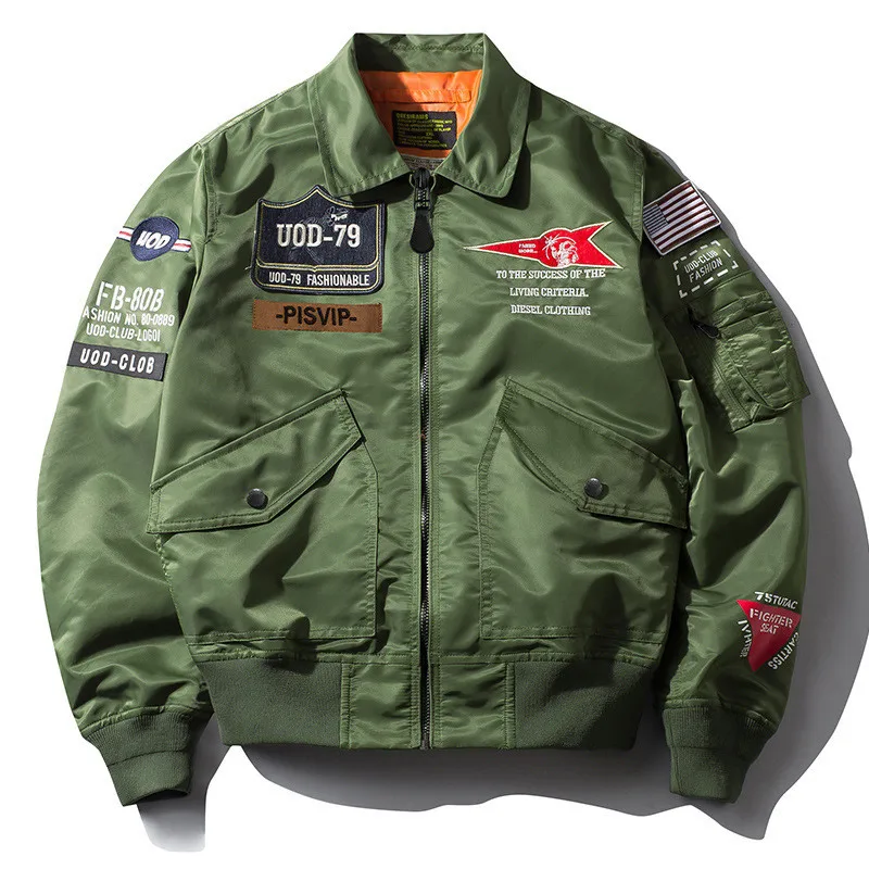 KIMSERE Мужская Мода Марка NEW fashion Hi Street джинсовый жакет с вышивкой уличная куртка Бомбер с Epaults MA1 верхняя одежда в стиле «Пилот» Размеры M-XXXL - Цвет: Армейский зеленый