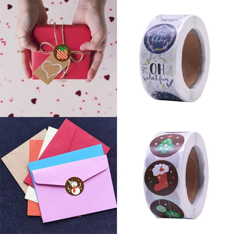 500Pcs/roll Round Christmas Sticker Snowman Santa Claus Seal Label Sticker Home Wedding Brithday Party Candy Xmas Gift Box Decor