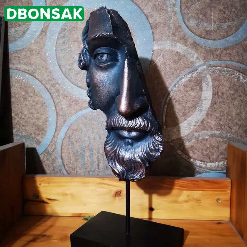 Human Face Resin Decoration Sculpture Antique Decoration Figurines Sculpture Crafts Home Decoration LivingRoom Study Ornaments