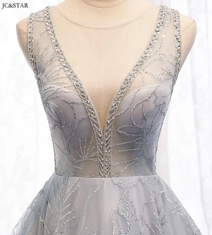 Robe mariage femme новые кружевные блестки сексуальные V образным вырезом сзади трапециевидные Серебряные платья подружек невесты для свадьбы размера плюс vestido para festa