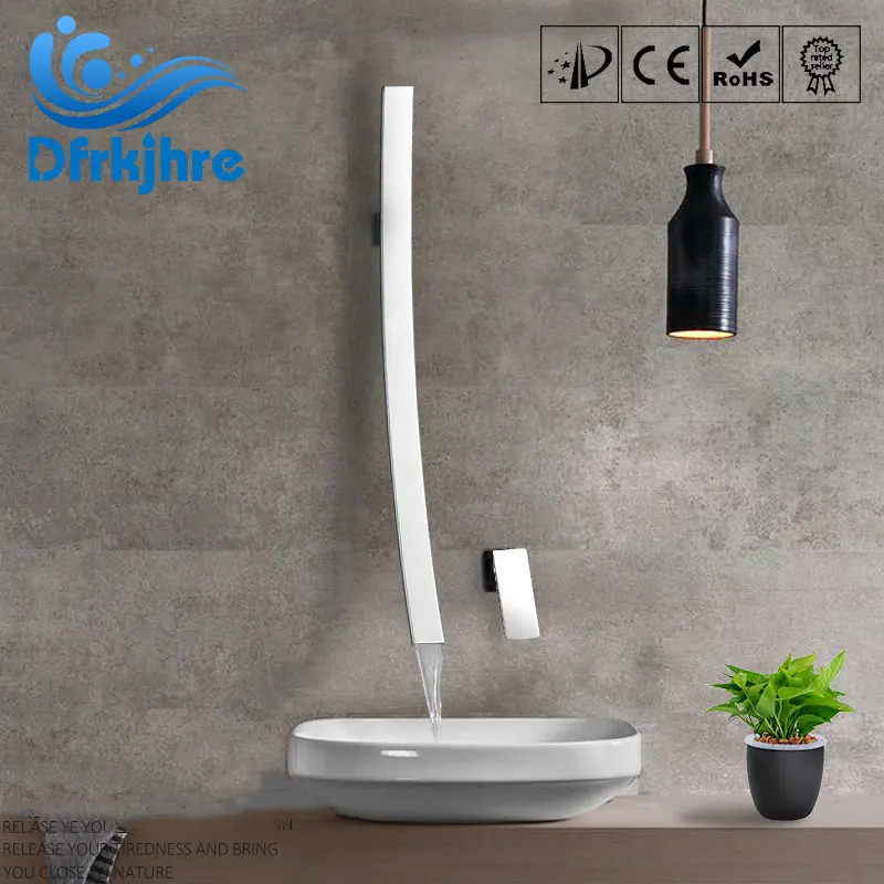 

Bathroom Basin Faucet Modern Chrome Nickel Black Waterfall Spout Wall Mount Basin Taps Single Handle Mixer Tap Concealed
