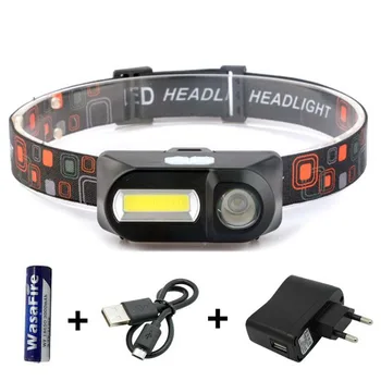 

Wasafire Portable 1500 Lumen COB Headlamp USB Rechargeable Headlight Flashlight 6 Modes Head Lamp With 18650 Battery + Charger