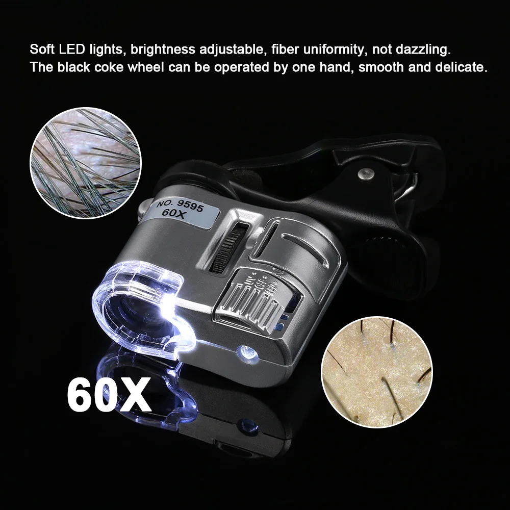 

Portable LED Digital 60X Microscope Hair Scalp Magnifier Detector Microscope Camera with Cellphone Clip hair styling tools