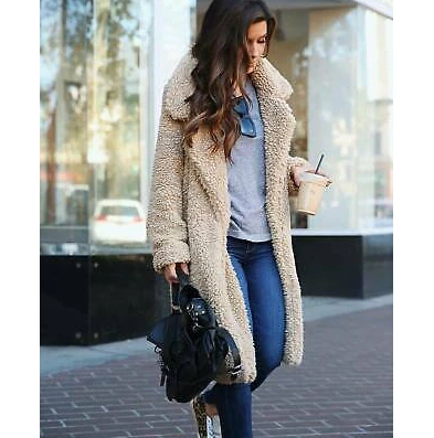 Winter Women Teddy Bear Fur Coat Ladies Knee Long Sleeve Vintage Jacket Outwear Top