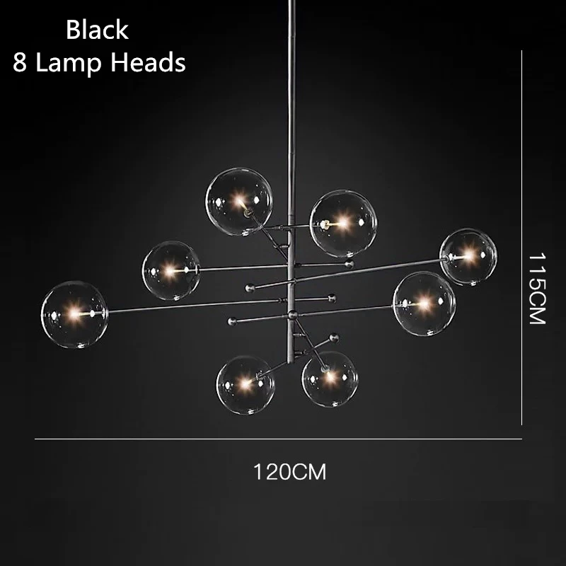 8 heads black Постмодерн светодиодный подвесной светильник для гостиной, Светильники для скандинавской столовой, домашний декор, подвесной светильник, стеклянные шаровые подвесные светильники для ресторана - Цвет корпуса: 8 heads black