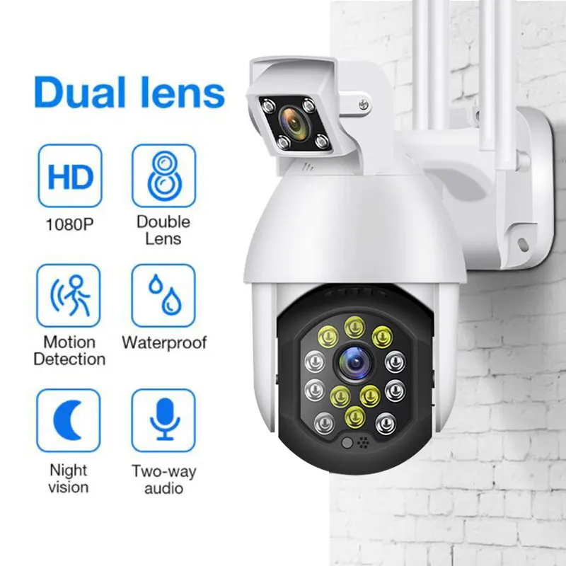 

1080P HD WIFI IP Camera Dual Lens Wireless Security CCTV Motion Detection Security Cam Outdoor Waterproof IR Surveillance Camera