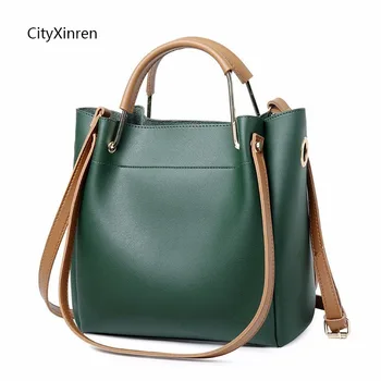 

Women's bag 2020 new simple large-capacity bucket bag Korean trend handbag fashion temperament shoulder messenger bag Solid