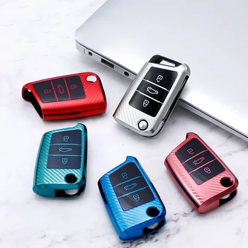 

Fashion Carbon Fiber TPU Car Key Case Full Cover Key Shell For Volkswagen VW Golf 7 mk7 Skoda Octavia A7 Portector Accessories