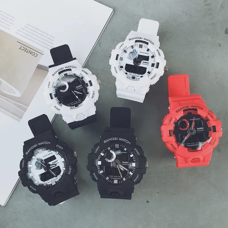 

Fashion Trendy Male Multifunctional Waterproof Double Display Running Timing Sports Electronic Watch Korean Edition Students