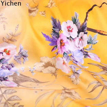 

bright pink flower yellow silk fabric stretch satin natural silk spandex fabrics for dress wide 108cm 19momme