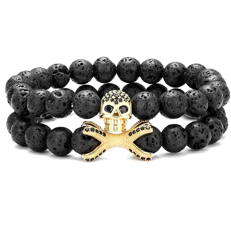 Европейский и американский микро Набор cz Череп натуральный камень браслет
