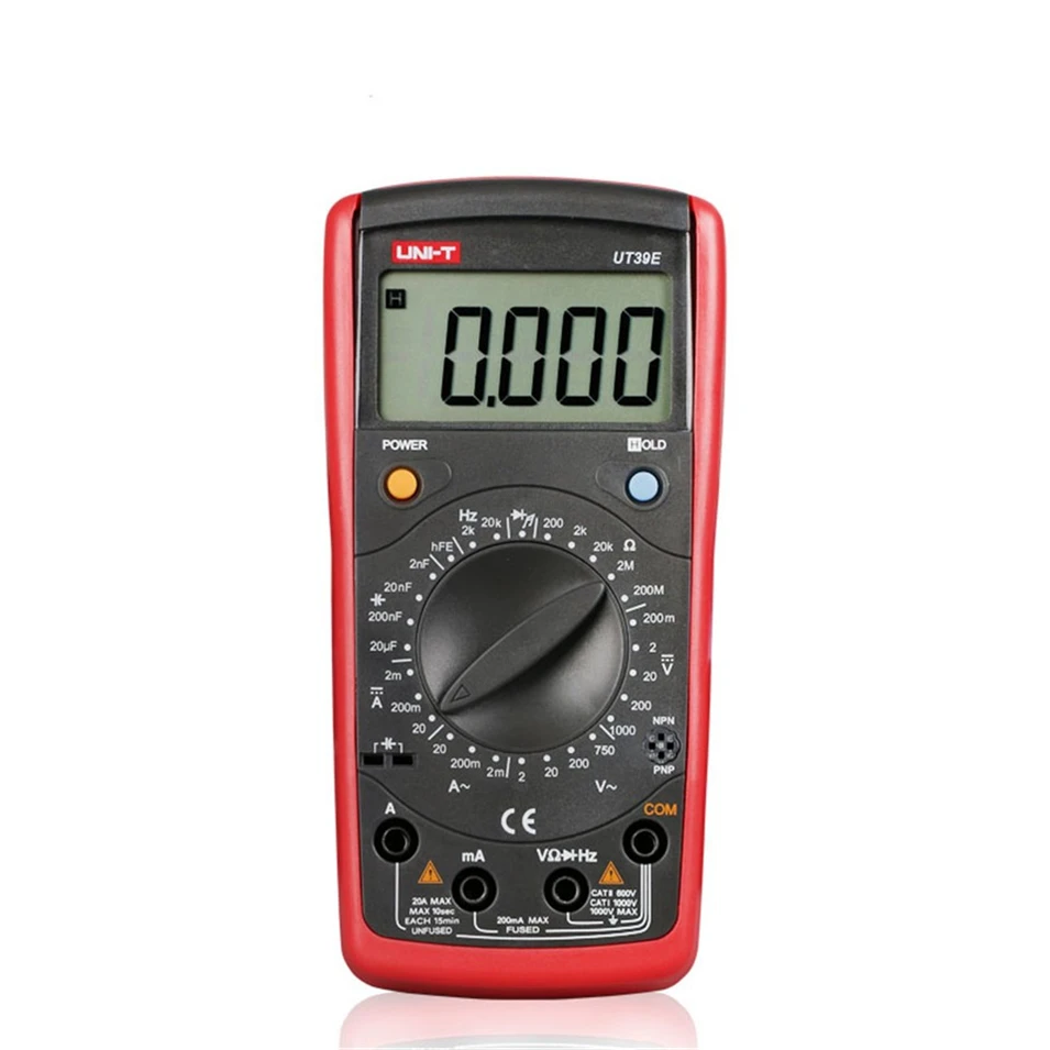 1 шт. UNI-T UT39E ручной диапазон Цифровые мультиметры UT39E транзистор DC AC Вольт Ампер Сопротивление Емкость Частотомер