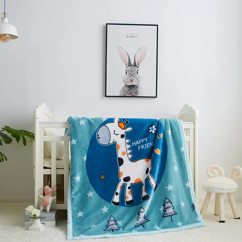 

Coral Fleece Baby Blanket Bedspread Blanket Cartoon Fleece Throw Blanket Newborn Winter Receiving Blanket 2Layers 100x130cm