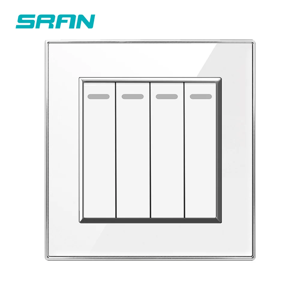 SRAN EU/UK light switches 4 gang 1/2 way crystal acrylic white/black household appliance wall power switch wholesale