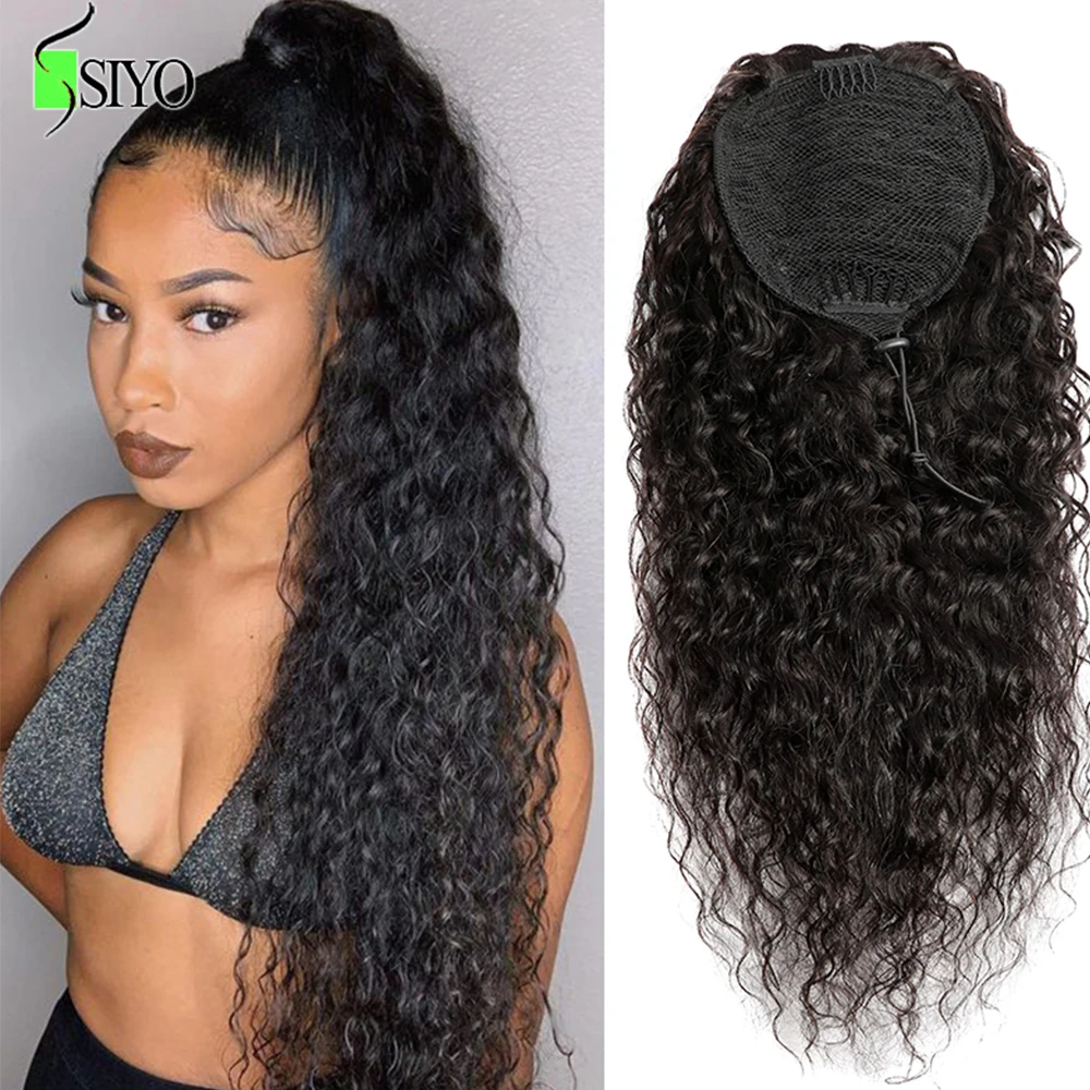 Rabo de Cavalo Remy em Linha Extensões de Cabelo para Preto Feminino em Linha Siyo Peruano Reta Cabelo Humano Pônei Cauda Cordão 6 Apliques e perucas