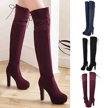 

Faux Suede Ankle Boots Pure Color Round Toe Zipper height Heels Vintage Women Boots Plus size 43 elastic boots women's shoes