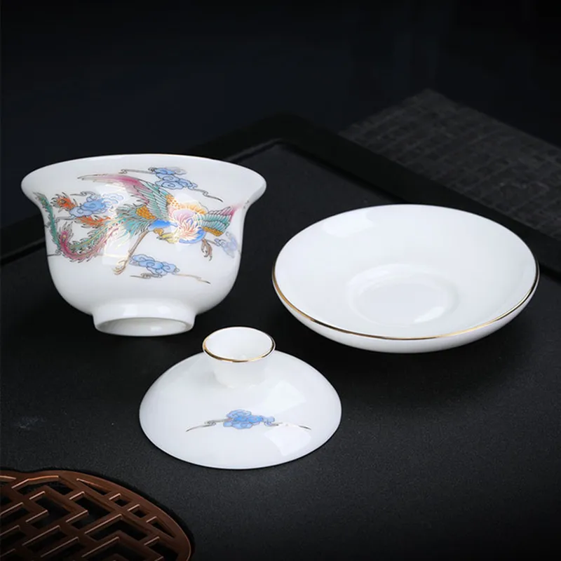 porcelana branca gaiwan cerimônia de chá chinês acessórios com cobertura
