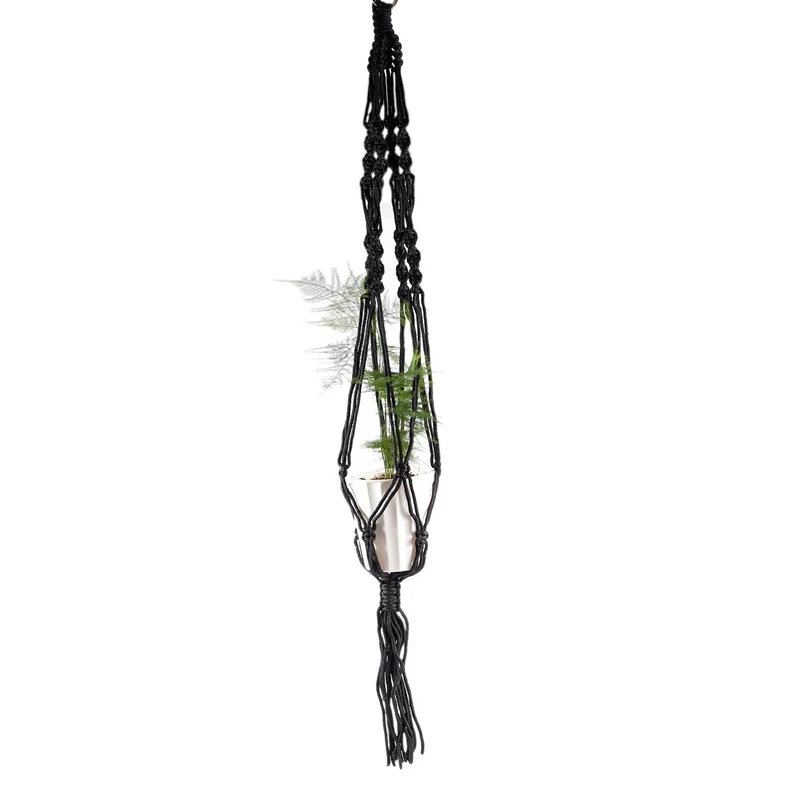 Handcrafted Braided Natural Jute Macrame Hanging Basket Plant Pot Holders Garden,Black