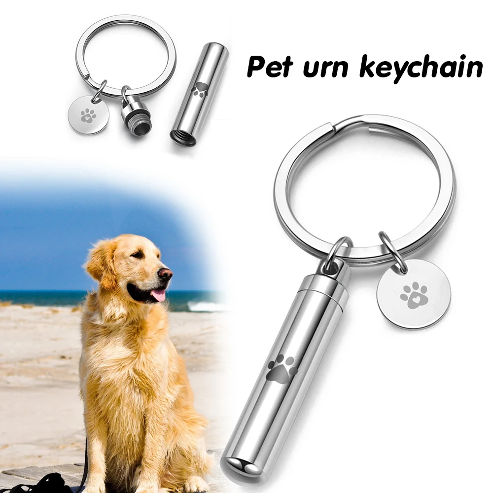 

Брелок для кремации домашних животных, Длинный Цилиндрический кулон с пеплом, с изображением собачьей лапы, в память о кошках, собаках и птицах