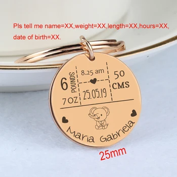 

Baby Birth Announcement Jewelry Personalized Information Keyfobs Elephant Baby Stats For New Parents Gift Fashion Keychain