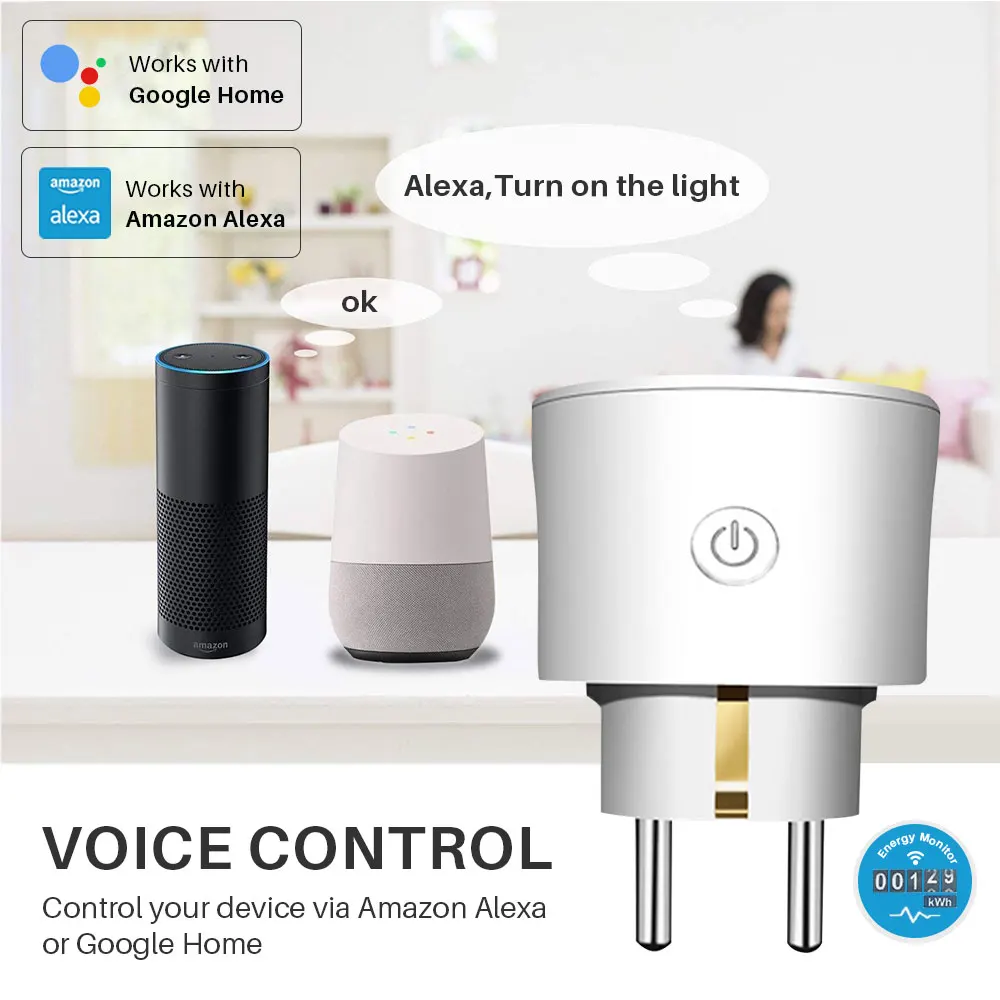 WiFi Smart Plug с энергетическим монитором с умным переключением розетка EU Plug APP дистанционное управление Совместимо с Alexa Google Home