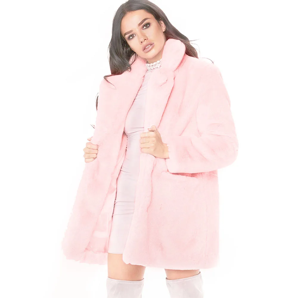 

long women's faux fur coat hot sale casual solid loose soft rabbit fur outwear female 7 color luxury teddy jacket pink thick