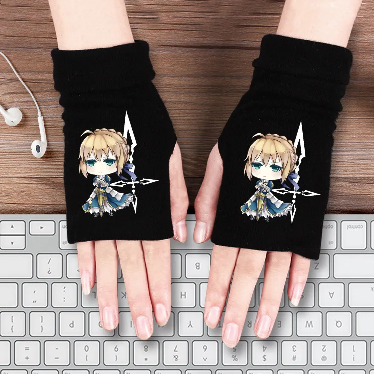 Мультфильм Аниме перчатки Lovelive My Hero Academy Токийский Гуль Natsume Yuujinchou Onmyoji Gintama зимние теплые Половина перчатки хлопок милые - Цвет: 19