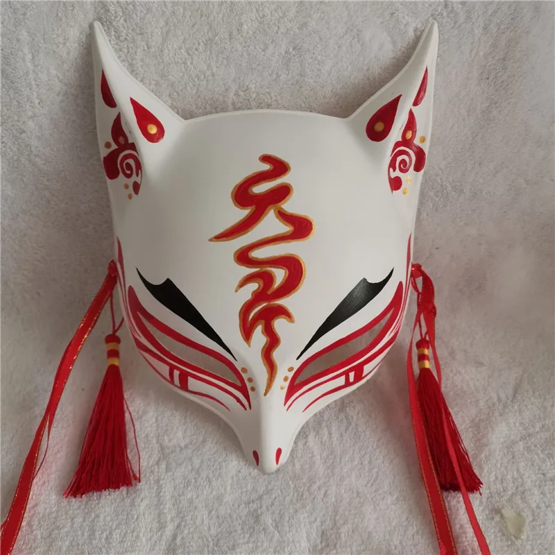 Japanese Mask Half Face Hand-painted Cat Fox Mask Anime Demon Slayer  Masquerade Halloween Festival Cosplay Prop