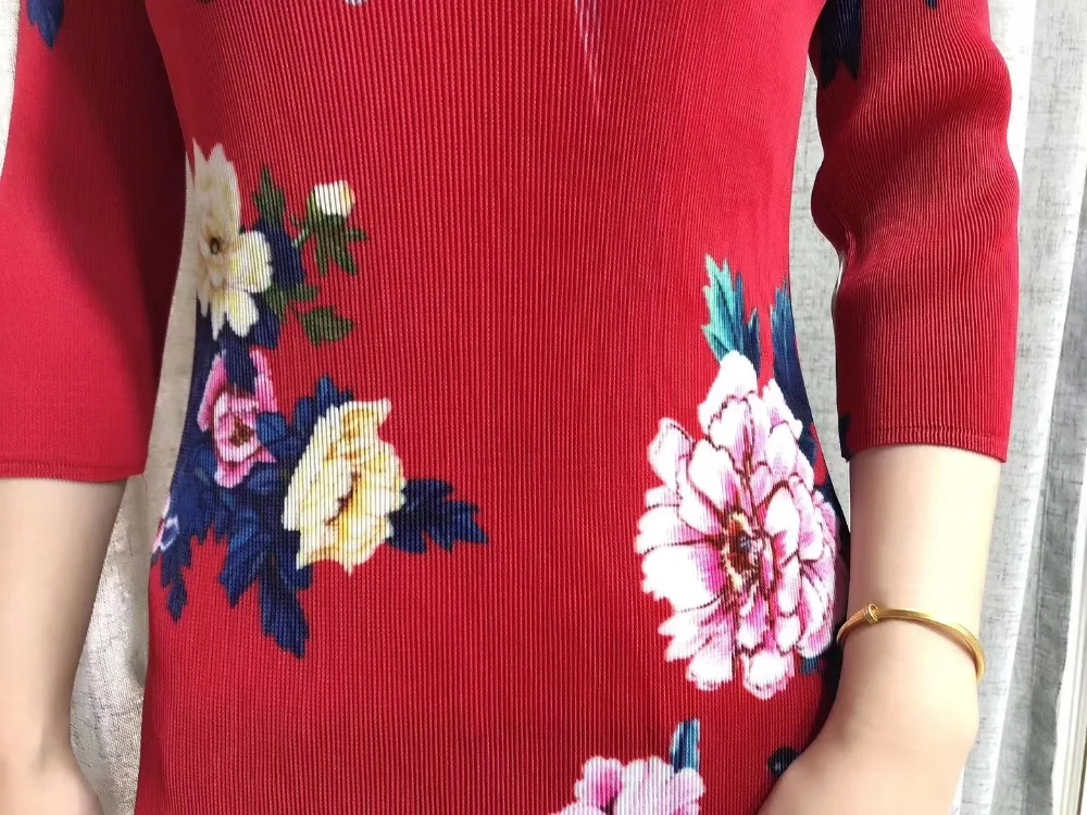 Miyake модное складное платье с коротким рукавом в китайском стиле с принтом пиона платье доступно