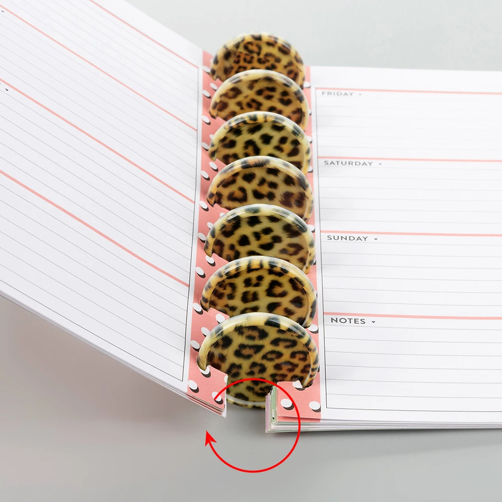12pcs 35mm Mushroom Hole Notebook Loose-leaf Rings Plastic Binding Discs Leopard Pattern Disc Mushroom Button Disc Binding