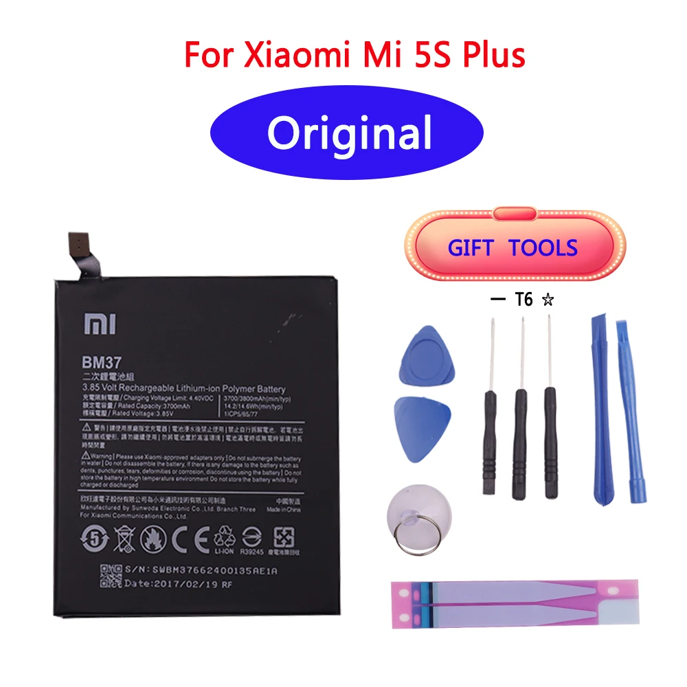 

100% Original Battery BM37 3800mAh for Xiaomi Mi 5S Plus MI5S Plus High Quality BM37 Replacment Phone Battery