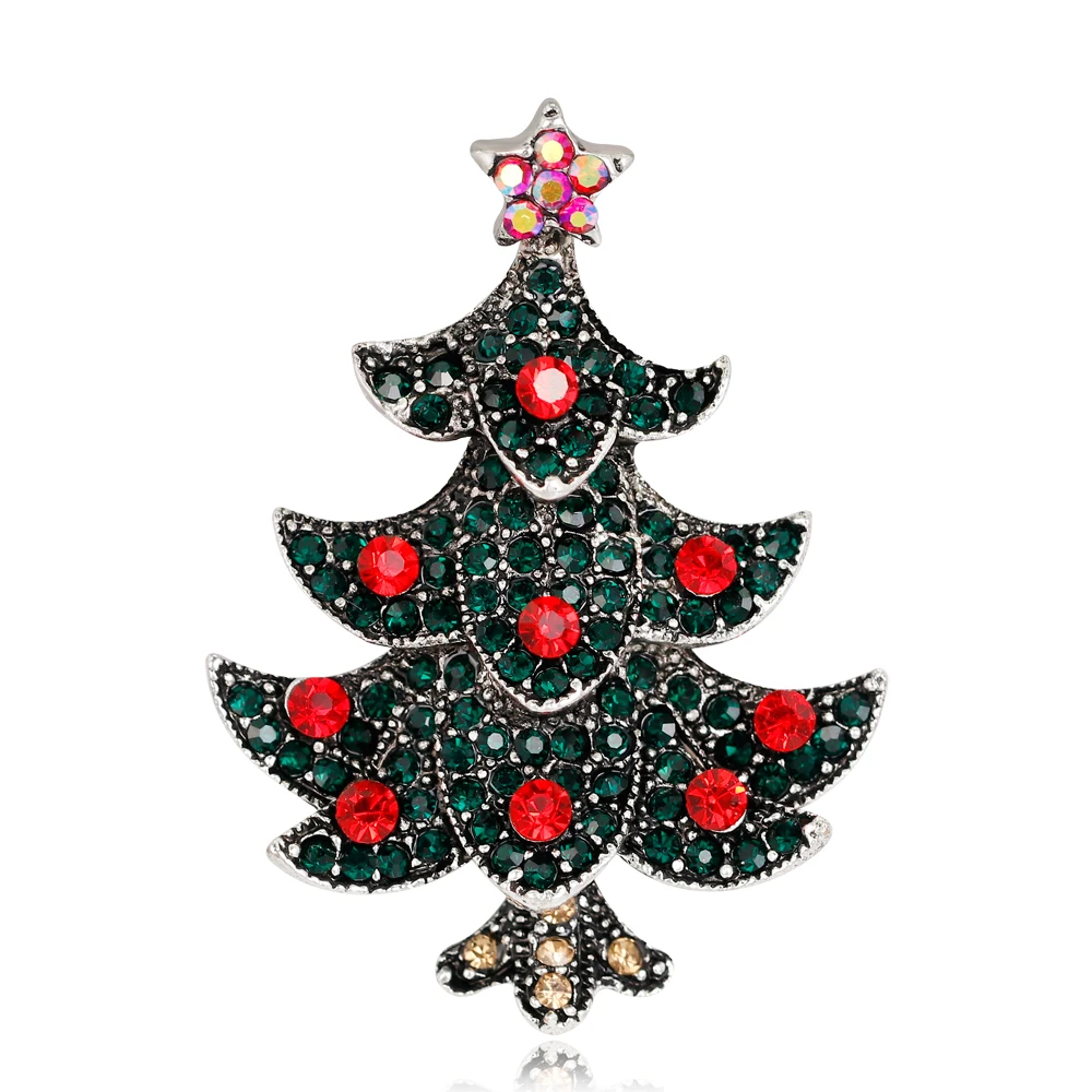 

Christmas Tree Brooch Star Quality Red Green Plant Pins For Women Fashion Dress Party Accessory