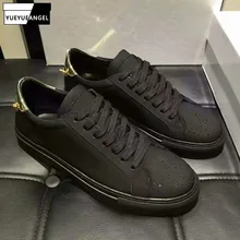 Round Toe Lace Up Golden Tail Fashion Men Casual Shoes Sneakers British Breathable Genuine Leather Thick Bottom Male Black Shoes