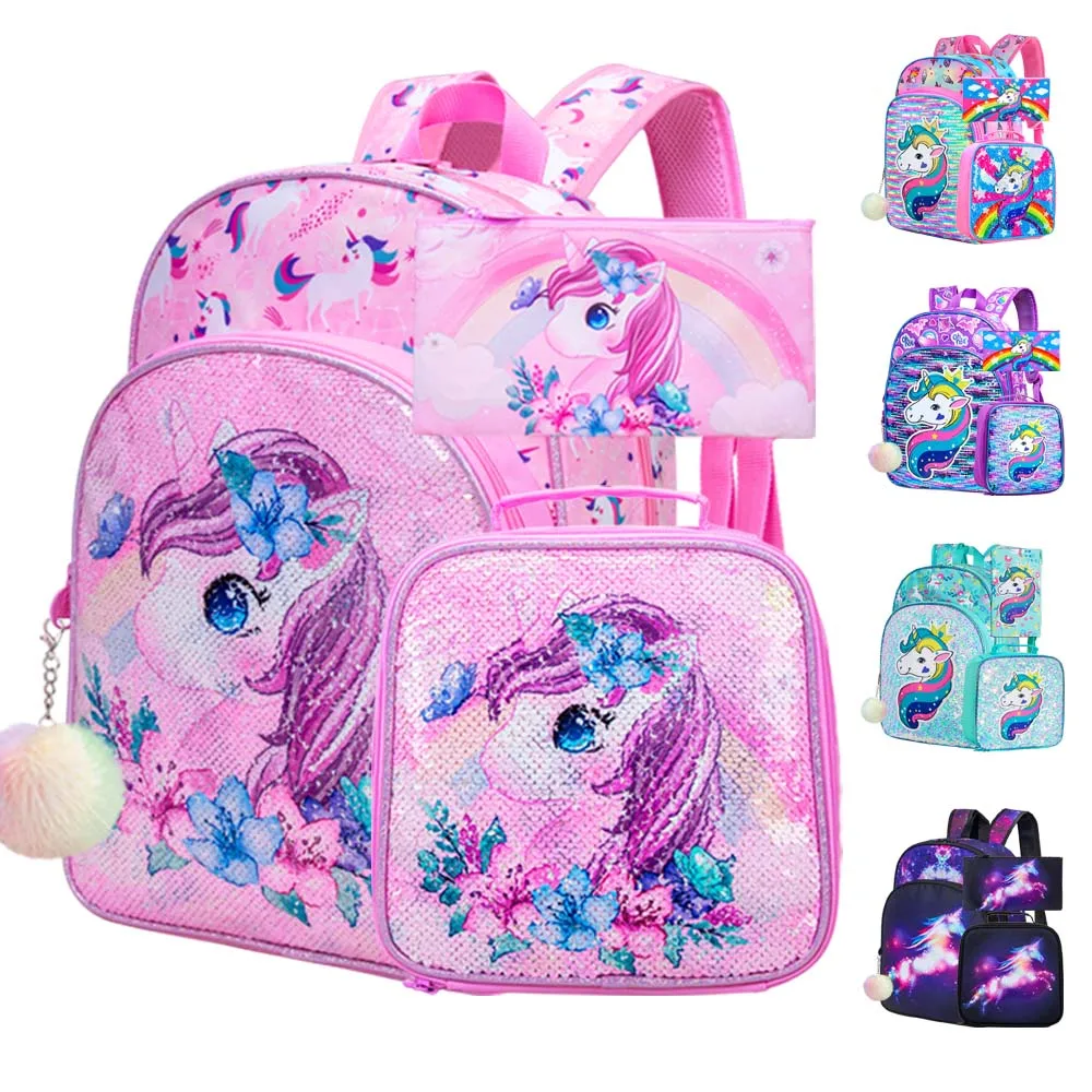 Keeli Kids Unicorn Lunch Box & Backpack School Set Preschool