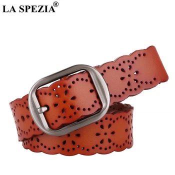 

LA SPEZIA Women Belt Hollow Out Real Cow Leather Ladies Waist Belt Genuine Leather Vintage Accessories Female Waistband 115cm