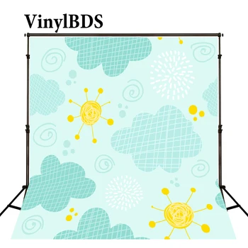 

VinylBDS Baby Backgrounds Light Green Wall Backdrop Children Fireworks Sun Clound Photo Backdrops Background