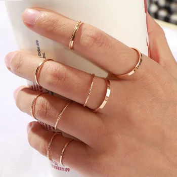10 Pcs/Set 2020 Fashion Simple Design Vintage Gold Silver Color Joint Rings Sets for Women Jewelry Korean 1