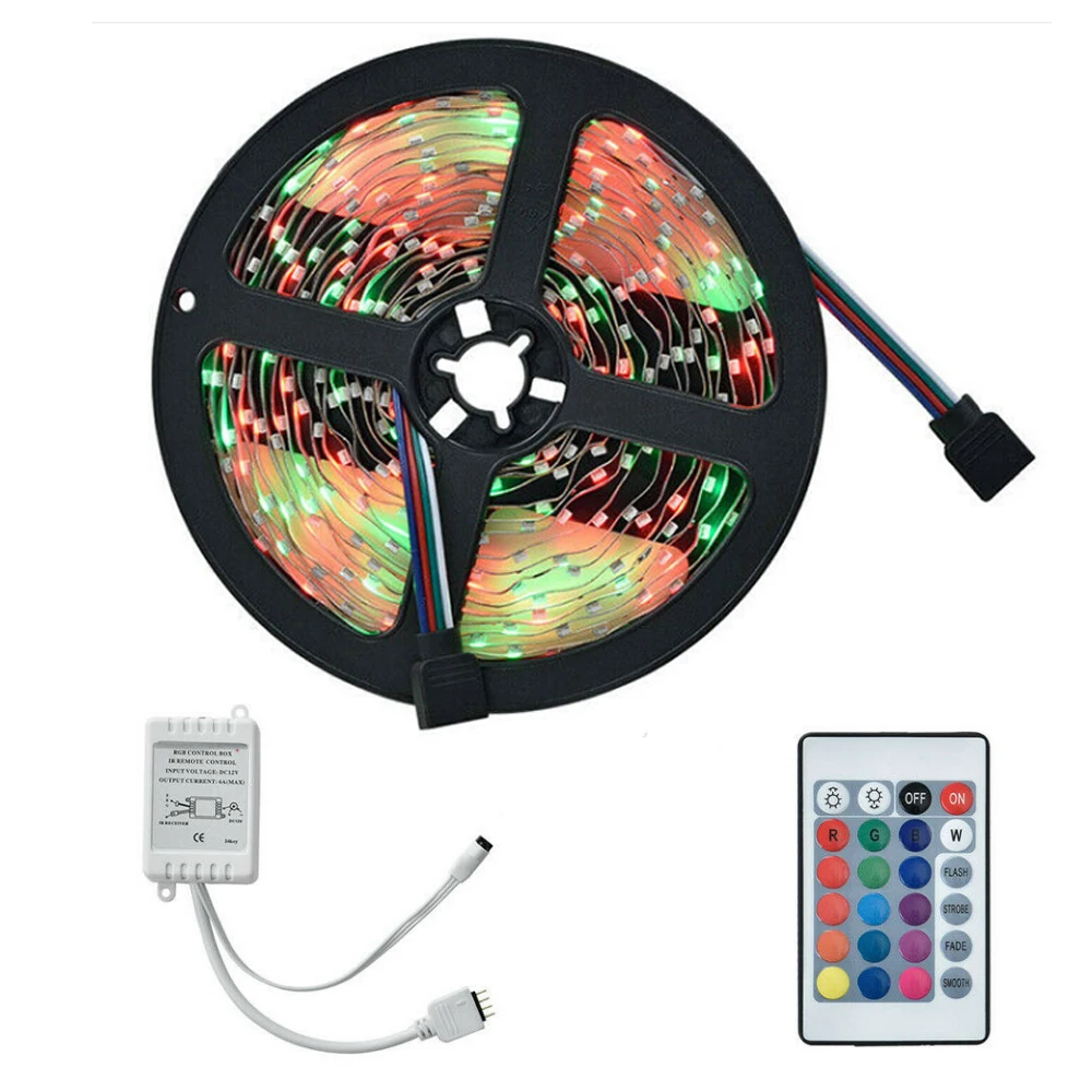 

LED Light Strip 5m 2835 RGB Flexible Tape 24-Key Infrared Remote Control + Power Supply Set Non-Waterproof Backlight Diode Tape