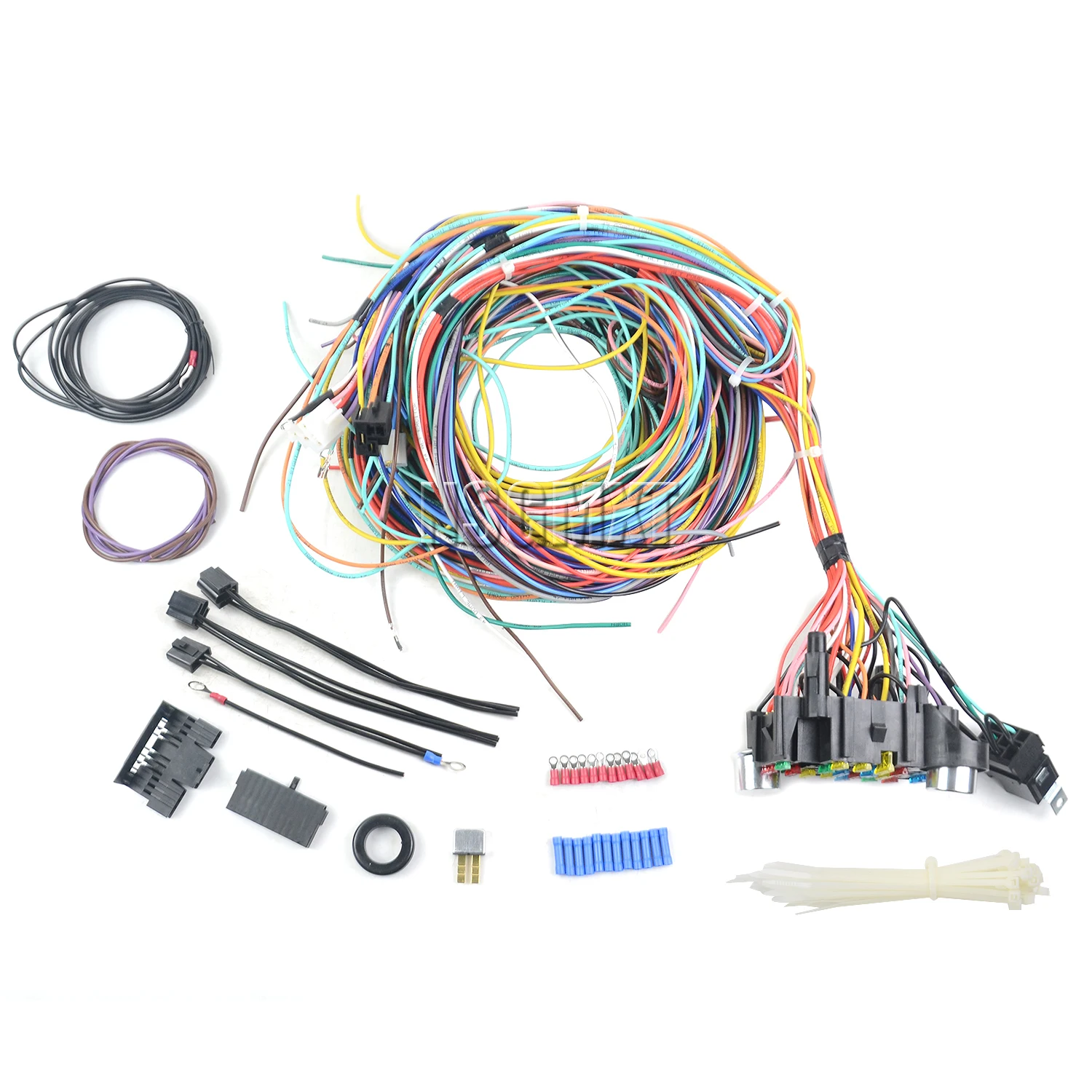 

AP01 21 Circuit Wiring Harness Rod Universal Wire Kit for Chevy Ford Jeep Hotrods 17 fuses and 21 circuits