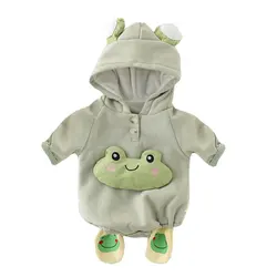 Cute Baby Men and Women Baby Crawling Suit Cute Frog Long-sleeved Thickening Plus Velvet Triangle Crawling Suit