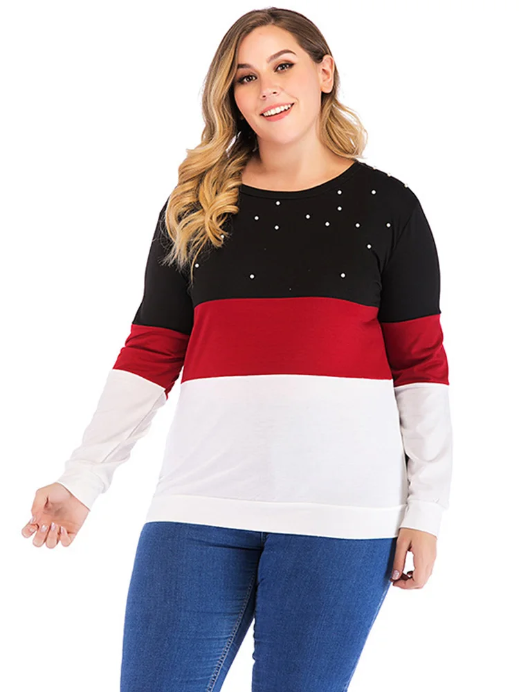 

Wipalo Plus Size Women Sweatshirts Ladies Causal Patchwork Long Sleeve Pullover Tops Sudadera Mujer Kawaii Sweatshirt Clothing