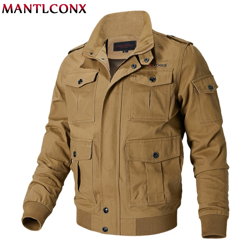 MANTLCONX военные куртки мужские Осень хлопковая куртка пальто армейская Мужская пилот куртка воздушная сила Зимние Повседневные карго пальто ветровка